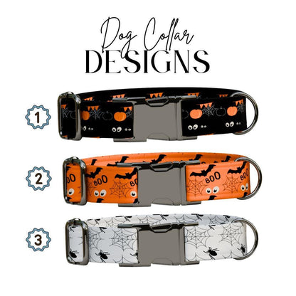 Personalized Halloween Dog Collar with Name Engraved Cute and Soft Fall Adjustable Collar & Leash Set Black or Gold Buckle Dog Gift (OG-122)