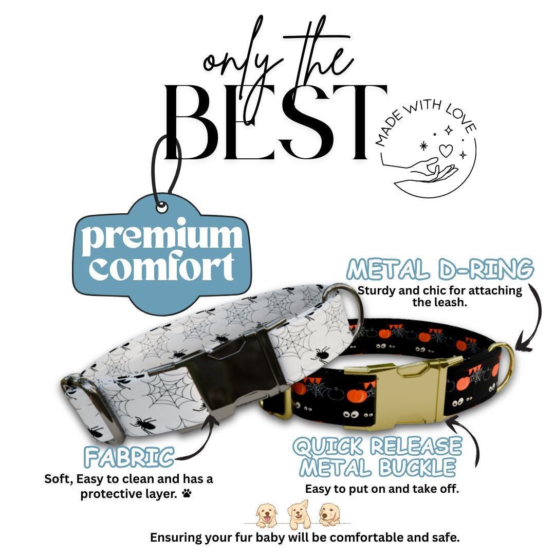 Personalized Halloween Dog Collar with Name Engraved Cute and Soft Fall Adjustable Collar & Leash Set Black or Gold Buckle Dog Gift (OG-122)