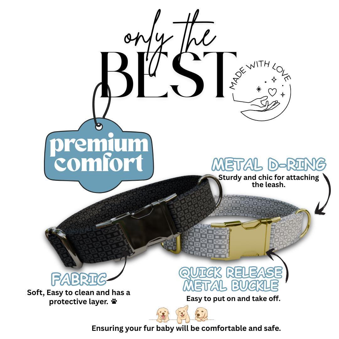 Personalized Modern Geometric Dog Collar with Name Engraved, Cute and Soft Adjustable Collar & Leash Set, Black Gold Buckle Dog Gift (OG-10)