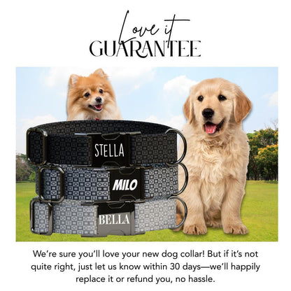 Personalized Modern Geometric Dog Collar with Name Engraved, Cute and Soft Adjustable Collar & Leash Set, Black Gold Buckle Dog Gift (OG-10)