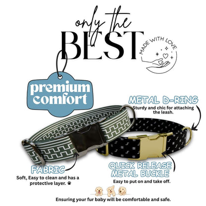 Personalized Geometric Dog Collar with Name Engraved, Cute and Soft Adjustable Collar & Leash Set, Black or Gold Buckle Dog Gift (OG-45)