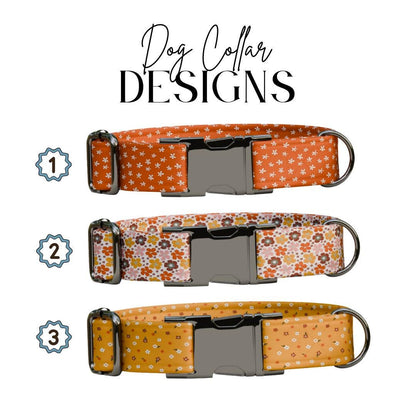 Personalized Floral Pattern Dog Collar with Name Engraved, Cute and Soft Adjustable Collar & Leash Set Black or Gold Buckle Dog Gift (OG-19)