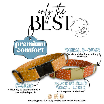 Personalized Floral Pattern Dog Collar with Name Engraved, Cute and Soft Adjustable Collar & Leash Set Black or Gold Buckle Dog Gift (OG-19)