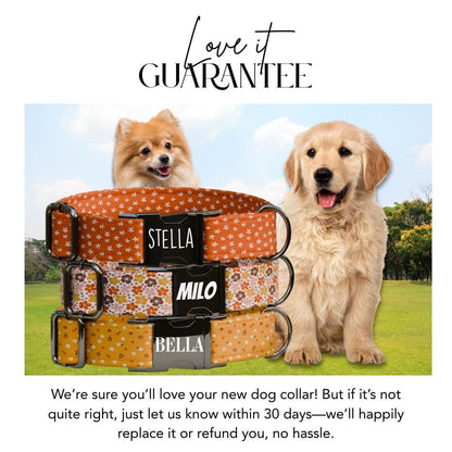Personalized Floral Pattern Dog Collar with Name Engraved, Cute and Soft Adjustable Collar & Leash Set Black or Gold Buckle Dog Gift (OG-19)