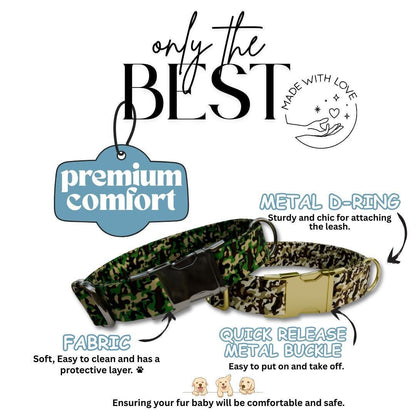 Personalized Camouflage Dog Collar with Name Engraved Cute & Soft Military Style Adjustable Collar Leash Set Wedding Dog Tag Gift (OG-64)