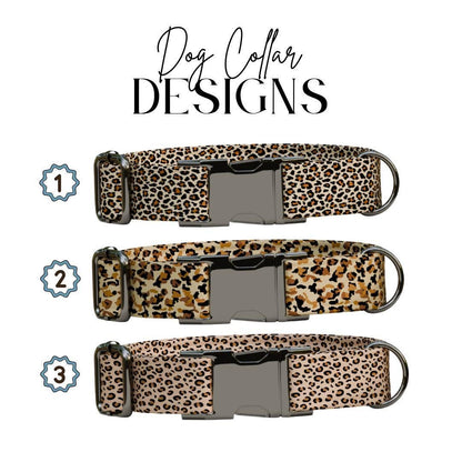 Personalized Leopard Dog Collar with Name Engraved Cute and Soft Animal Adjustable Collar & Leash Set Black or Gold Buckle Dog Gift (OG-101)