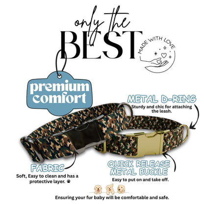 Personalized Camouflage Dog Collar with Name Engraved Cute & Soft Military Style Adjustable Collar Leash Set Wedding Dog Tag Gift (OG-52)