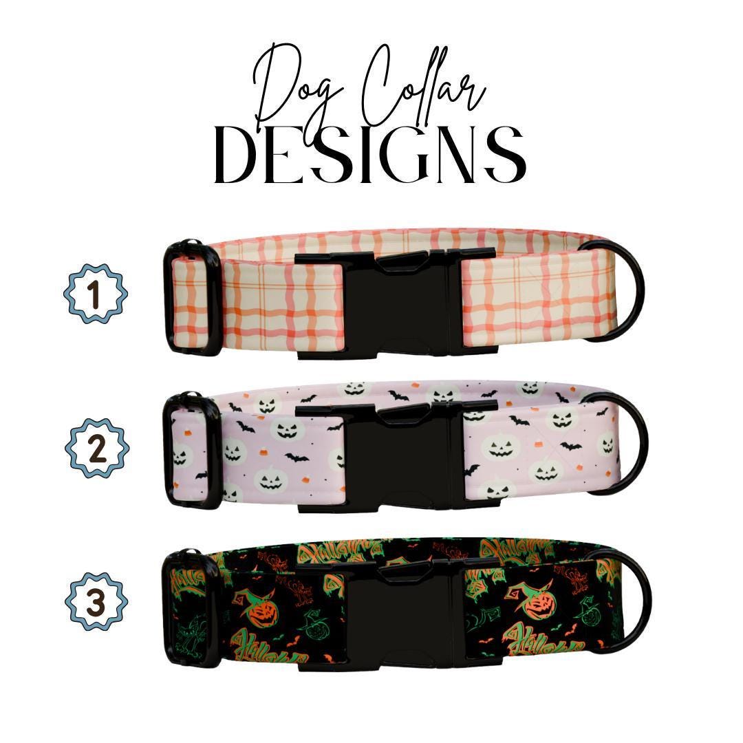Personalized Halloween Dog Collar with Name Engraved Cute and Soft Fall Adjustable Collar & Leash Set Black or Gold Buckle Dog Gift (OG-128)