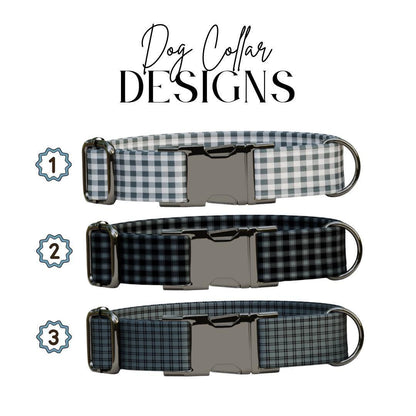 Personalized Gingham Fabric Dog Collar with Name Engraved, Cute and Soft Adjustable Collar & Leash Set Black or Gold Buckle Dog Gift (OG-54)