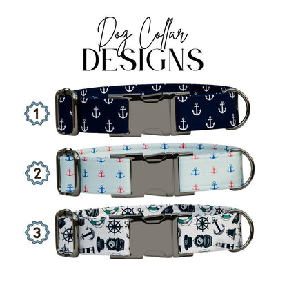 Personalized Nautical Dog Collar with Name Engraved Cute and Soft Anchor Adjustable Collar & Leash Set Black or Gold Buckle Dog Gift (OG-93)
