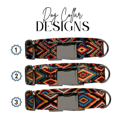 Personalized Southwestern Dog Collar with Name Engraved, Cute and Soft Adjustable Collar & Leash Set, Black or Gold Buckle Dog Gift (OG-25)