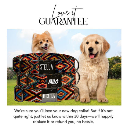 Personalized Southwestern Dog Collar with Name Engraved, Cute and Soft Adjustable Collar & Leash Set, Black or Gold Buckle Dog Gift (OG-25)