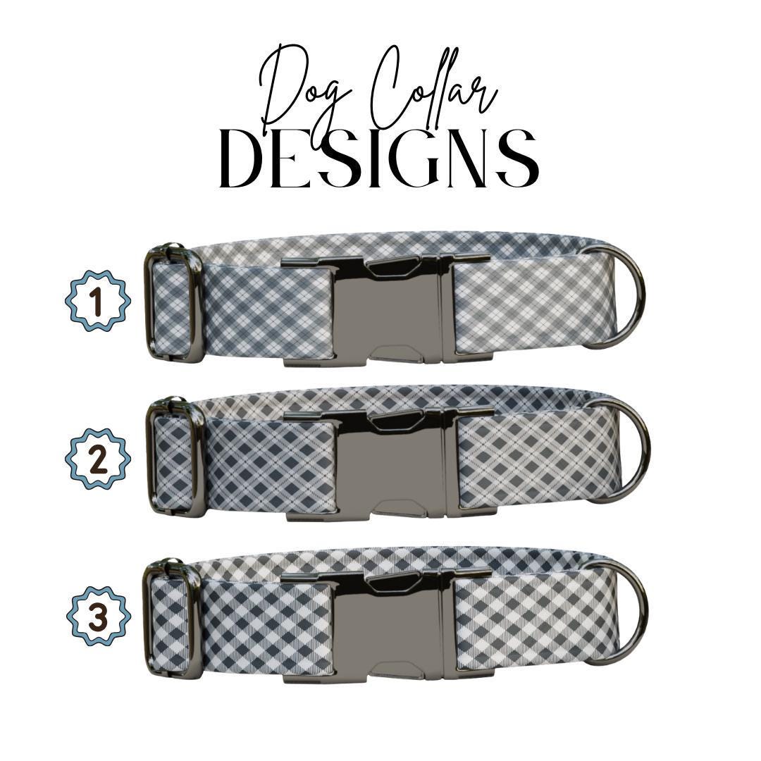 Personalized Gingham Fabric Dog Collar with Name Engraved, Cute and Soft Adjustable Collar & Leash Set Black or Gold Buckle Dog Gift (OG-22)