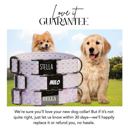 Personalized Valentine Heart Dog Collar with Name Engraved, Cute Soft Adjustable Collar & Leash, Set Black or Gold Buckle Dog Gift (OG-100)