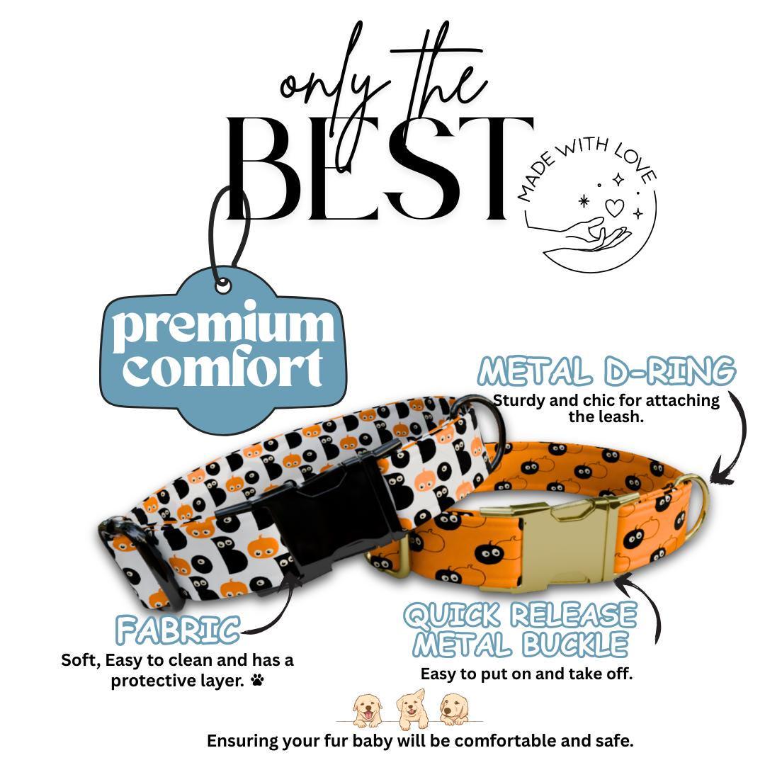 Personalized Halloween Dog Collar with Name Engraved Cute and Soft Fall Adjustable Collar & Leash Set Black or Gold Buckle Dog Gift (OG-124)