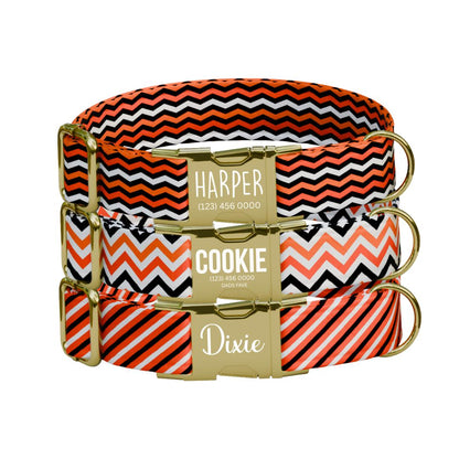 Personalized Halloween Dog Collar with Name Engraved Cute and Soft Fall Adjustable Collar & Leash Set Black or Gold Buckle Dog Gift (OG-119)