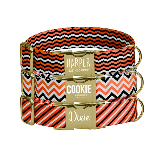 Personalized Halloween Dog Collar with Name Engraved Cute and Soft Fall Adjustable Collar & Leash Set Black or Gold Buckle Dog Gift (OG-119)