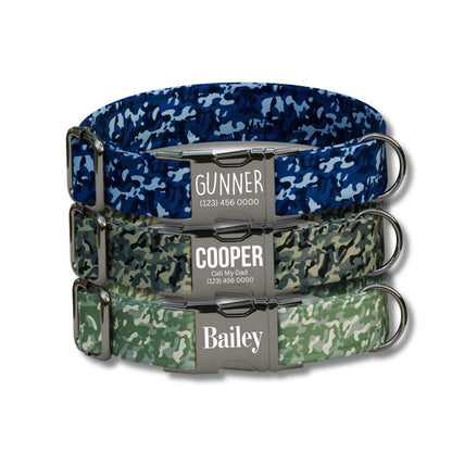 Personalized Camouflage Dog Collar with Name Engraved Cute & Soft Military Style Adjustable Collar Leash Set Wedding Dog Tag Gift (OG-63)