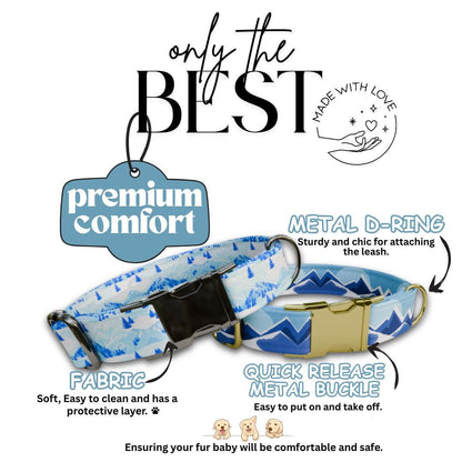 Personalized Blue Mountains Dog Collar with Name Engraved Cute and Soft Adjustable Collar & Leash Set Black or Gold Buckle Dog Gift (OG-102)
