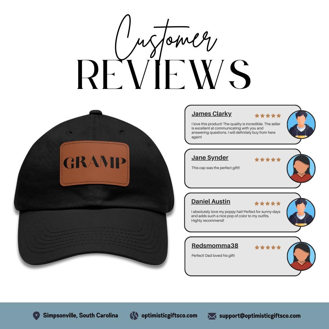 Gramp Hat with Stylish Leather Patch (Rectangle) Baseball Cap Everyday Wear Classic Grandpa Cap Unique Gift for Him, Grandpa, Gramp, or Dad