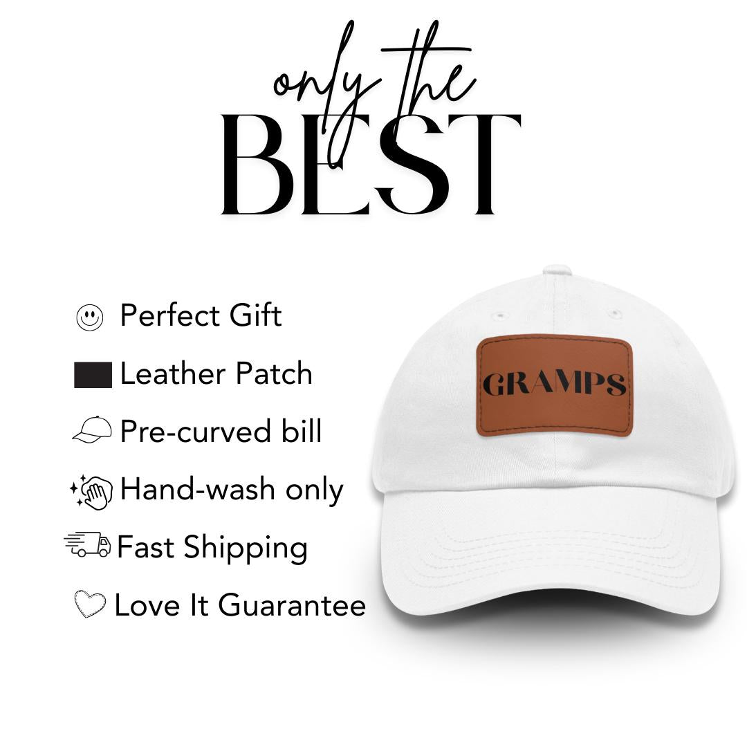Gramps Hat with Stylish Leather Patch (Rectangle) Baseball Cap Everyday Wear Classic Gramps Cap Unique Gift for Him, Grandpa, Gramps, or Dad