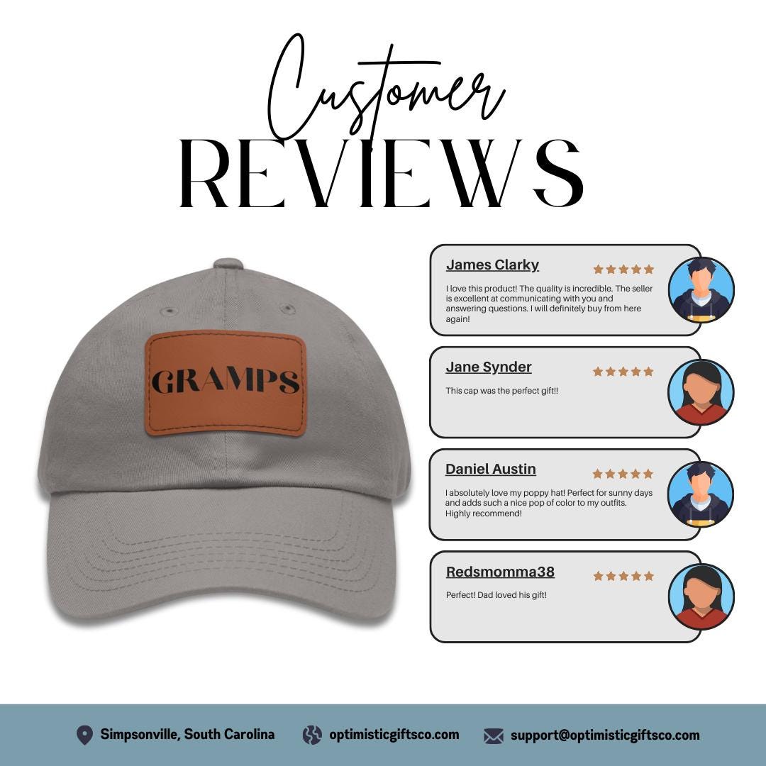 Gramps Hat with Stylish Leather Patch (Rectangle) Baseball Cap Everyday Wear Classic Gramps Cap Unique Gift for Him, Grandpa, Gramps, or Dad
