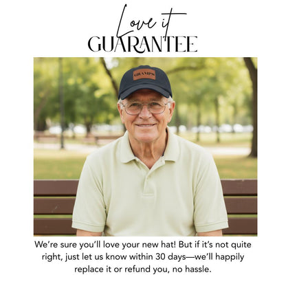 Gramps Hat with Stylish Leather Patch (Rectangle) Baseball Cap Everyday Wear Classic Gramps Cap Unique Gift for Him, Grandpa, Gramps, or Dad