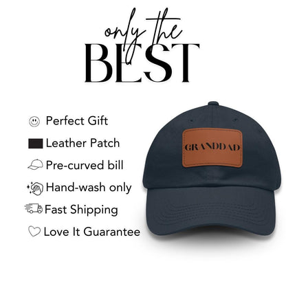 Granddad Hat with Stylish Leather Patch (Rectangle), Baseball Cap Everyday Wear Classic Granddad Cap Unique Gift for Him Granddad or Dad