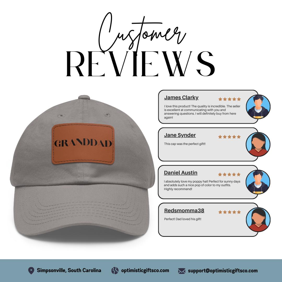 Granddad Hat with Stylish Leather Patch (Rectangle), Baseball Cap Everyday Wear Classic Granddad Cap Unique Gift for Him Granddad or Dad