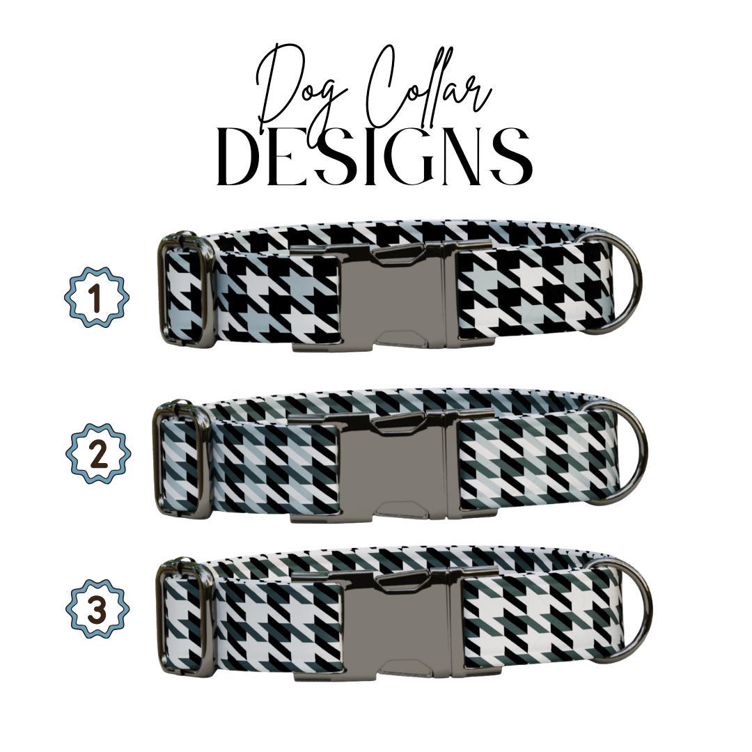 Personalized Houndstooth Dog Collar with Name Engraved, Cute and Soft Adjustable Collar & Leash Set, Black or Gold Buckle Dog Gift (OG-113)