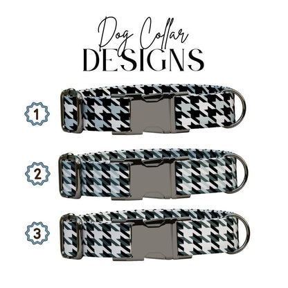 Personalized Houndstooth Dog Collar with Name Engraved, Cute and Soft Adjustable Collar & Leash Set, Black or Gold Buckle Dog Gift (OG-113)