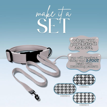 Personalized Houndstooth Dog Collar with Name Engraved, Cute and Soft Adjustable Collar & Leash Set, Black or Gold Buckle Dog Gift (OG-113)