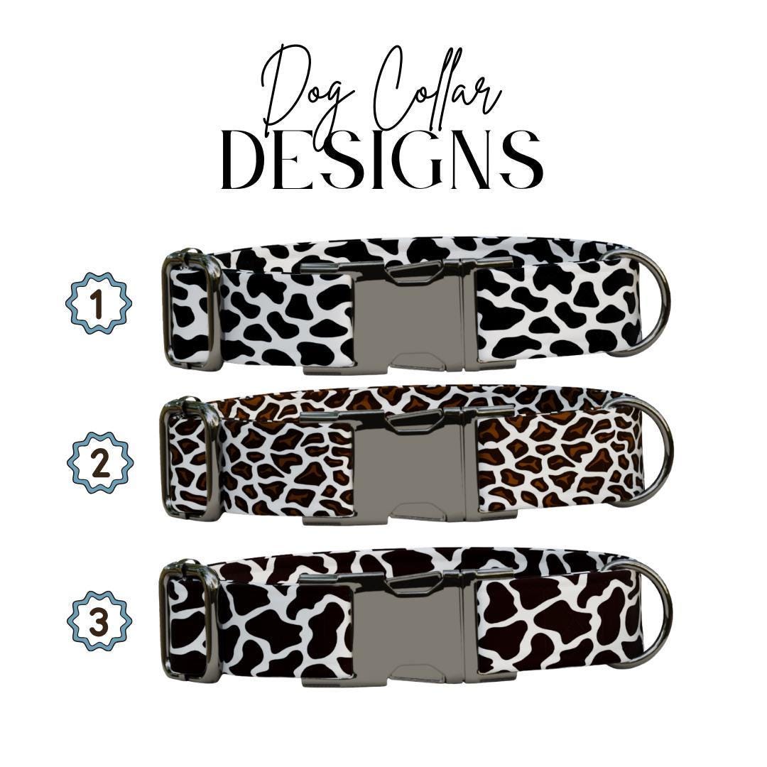 Personalized Animal Print Dog Collar with Name Engraved Cute Soft Animal Adjustable Collar & Leash Set Black / Gold Buckle Dog Gift (OG-114)