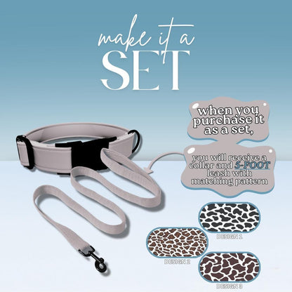 Personalized Animal Print Dog Collar with Name Engraved Cute Soft Animal Adjustable Collar & Leash Set Black / Gold Buckle Dog Gift (OG-114)