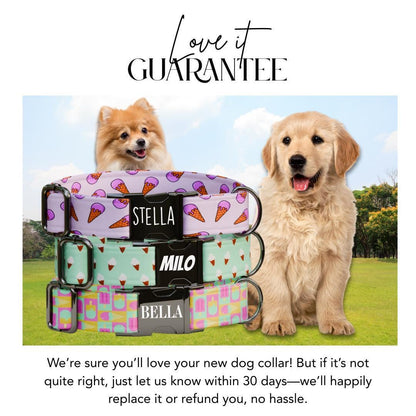 Personalized Ice Cream Dog Collar with Name Engraved Cute and Soft Cone Adjustable Collar & Leash Set Black or Gold Buckle Dog Gift (OG-94)