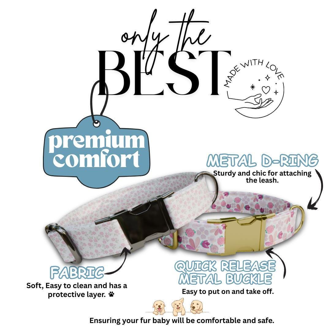 Personalized Floral Dog Collar with Name Engraved, Cute and Soft Adjustable Collar & Leash Set, Black or Gold Buckle, Dog Gift (OG-03)