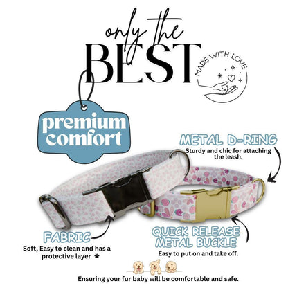 Personalized Floral Dog Collar with Name Engraved, Cute and Soft Adjustable Collar & Leash Set, Black or Gold Buckle, Dog Gift (OG-03)