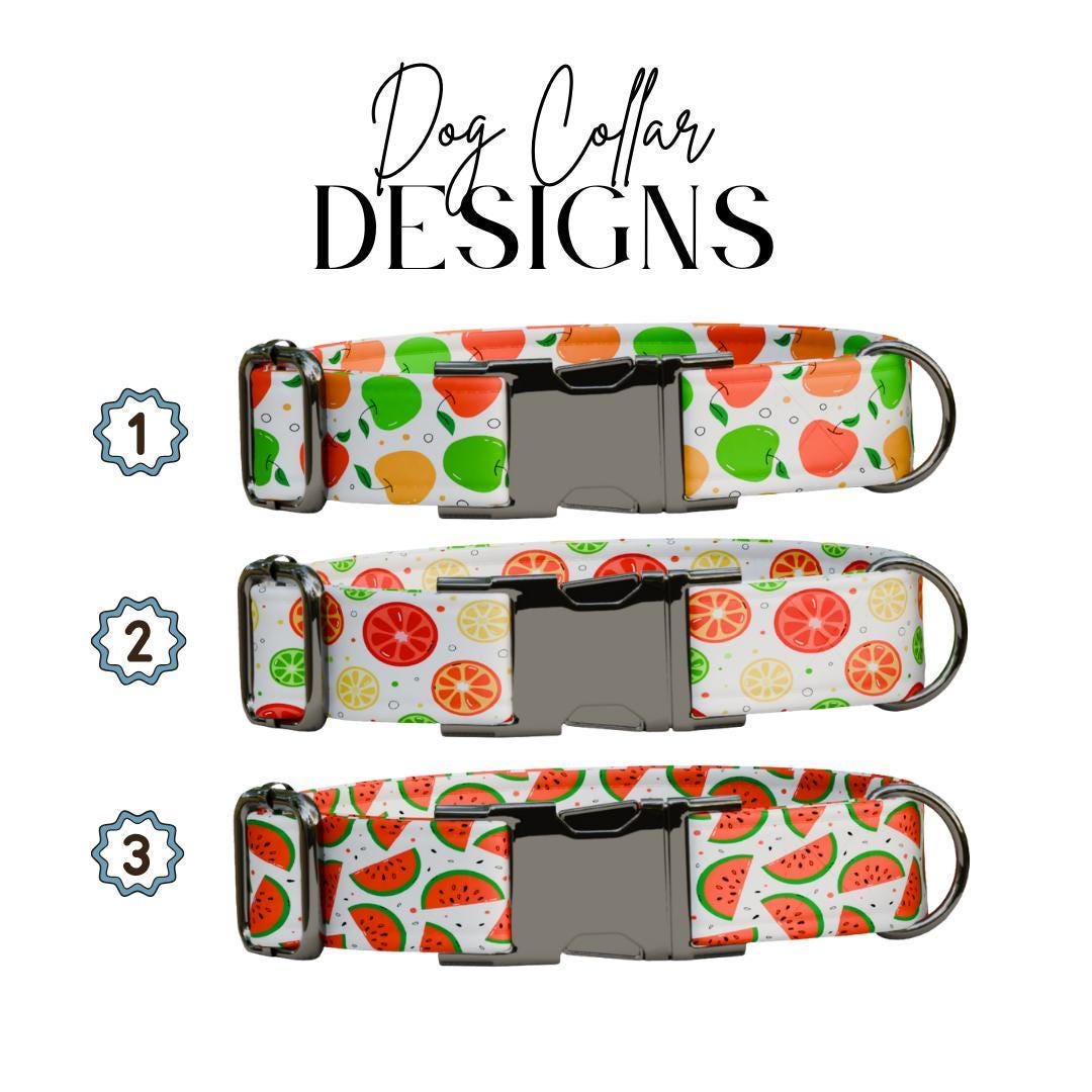 Personalized Fruit Dog Collar with Name Engraved Cute & Soft Adjustable Collar Leash Set Unique Cute Summer Fruit Print Dog Tag Gift (OG-79)