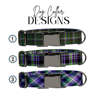 Personalized Green and Purple Plaid Dog Collar with Name Engraved, Soft Adjustable Collar & Leash Set, Black or Gold Buckle Dog Gift (OG-37)