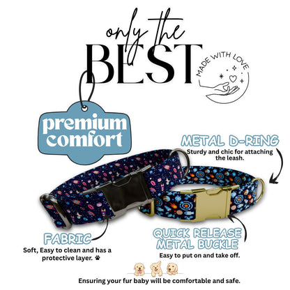 Personalized Space Adventure Dog Collar with Name Engraved Cute & Soft Adjustable Collar Leash Set Unique Astronaut Pet Dog Tag Gift (OG-73)