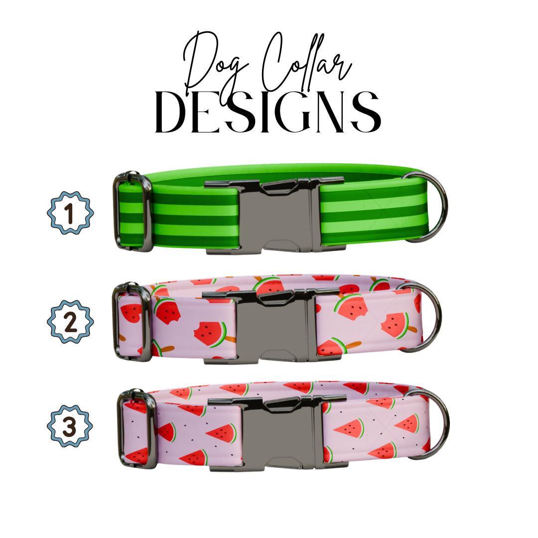 Personalized Watermelon Dog Collar with Name Engraved Cute & Soft Adjustable Collar Leash Set Unique Watermelon Print Dog Tag Gift (OG-85)