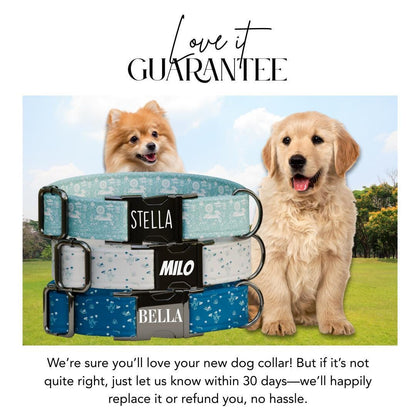 Personalized Blue Storybook Dog Collar with Name Engraved, Cute and Soft Adjustable Collar & Leash Set Black or Gold Buckle Dog Gift (OG-61)