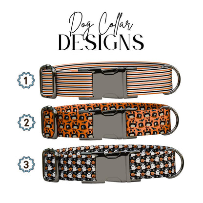 Personalized Halloween Dog Collar with Name Engraved, Cute and Soft Adjustable Fall Collar & Leash Set Black or Gold Buckle Dog Gift (OG-31)