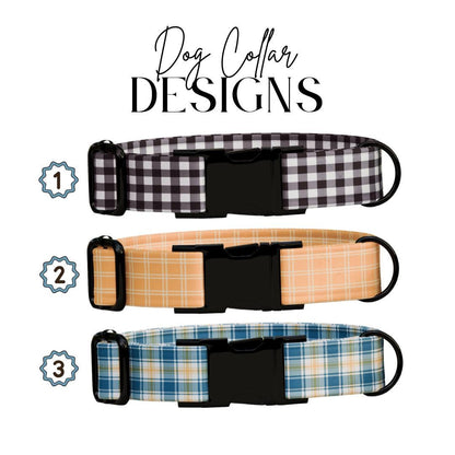 Personalized Plaid Gingham Dog Collar with Name Engraved Cute and Soft Adjustable Collar & Leash Set Black Gold Buckle Dog Gift (OG-154)