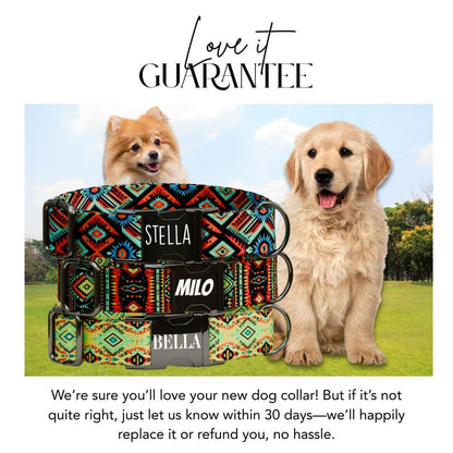 Personalized Southwestern Dog Collar with Name Engraved, Cute and Soft Adjustable Collar & Leash Set, Black or Gold Buckle Dog Gift (OG-23)