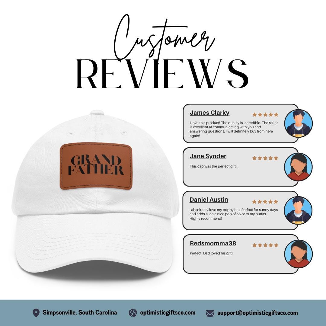 Grandfather Hat with Stylish Leather Patch (Rectangle) Baseball Cap Everyday Wear Classic Grandfather Cap Unique Gift for Him Grandpa or Dad