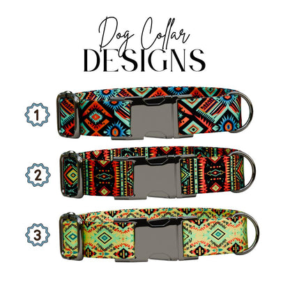 Personalized Southwestern Dog Collar with Name Engraved, Cute and Soft Adjustable Collar & Leash Set, Black or Gold Buckle Dog Gift (OG-23)