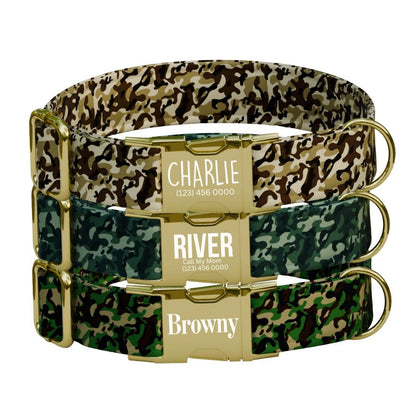 Personalized Camouflage Dog Collar with Name Engraved Cute & Soft Military Style Adjustable Collar Leash Set Wedding Dog Tag Gift (OG-64)