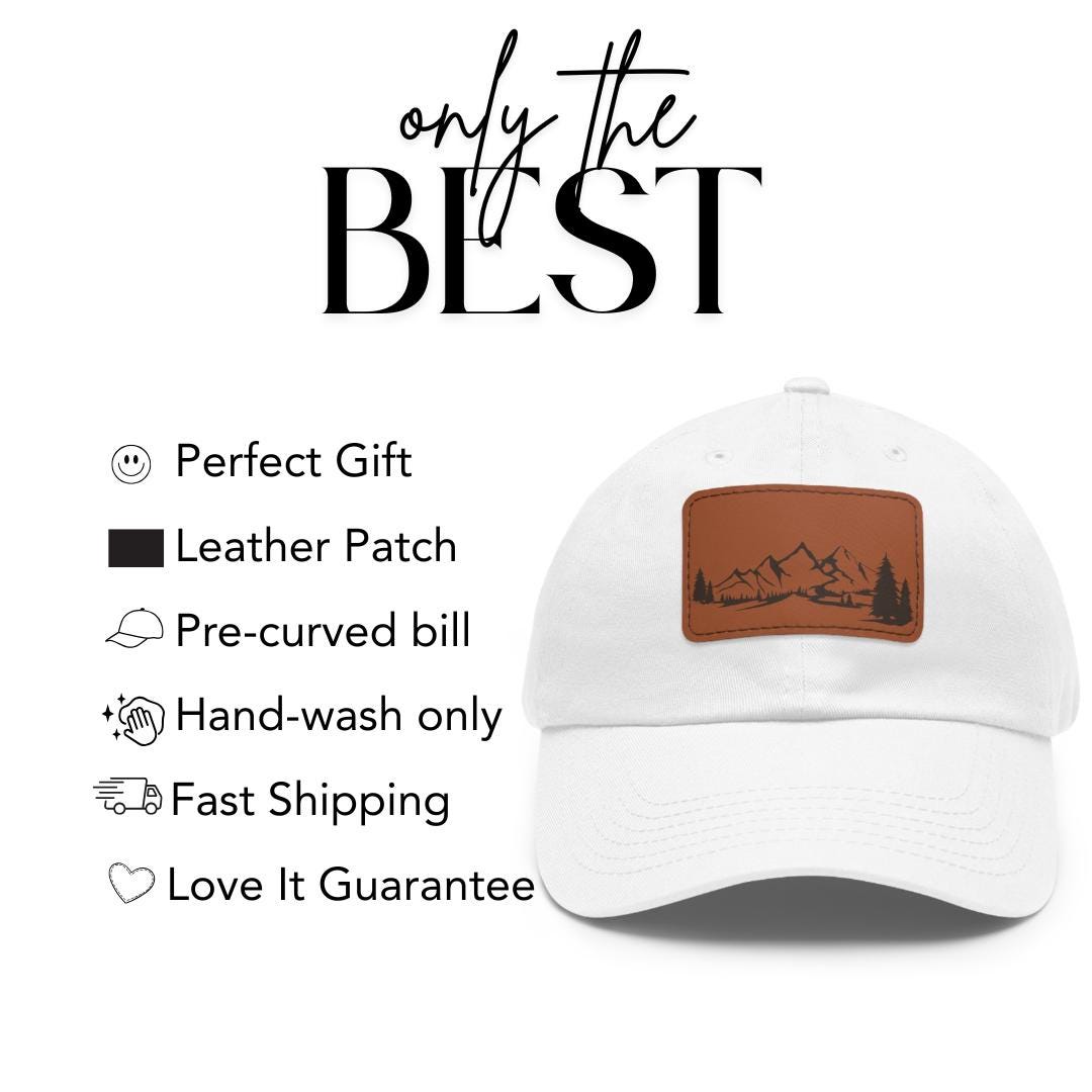 Mountain and Trees Adventure Dad Hat with Leather Patch (Rectangle) Hiking Camping Travel Cap Outdoor Lifestyle Hat Unisex Stylish Cap Gift