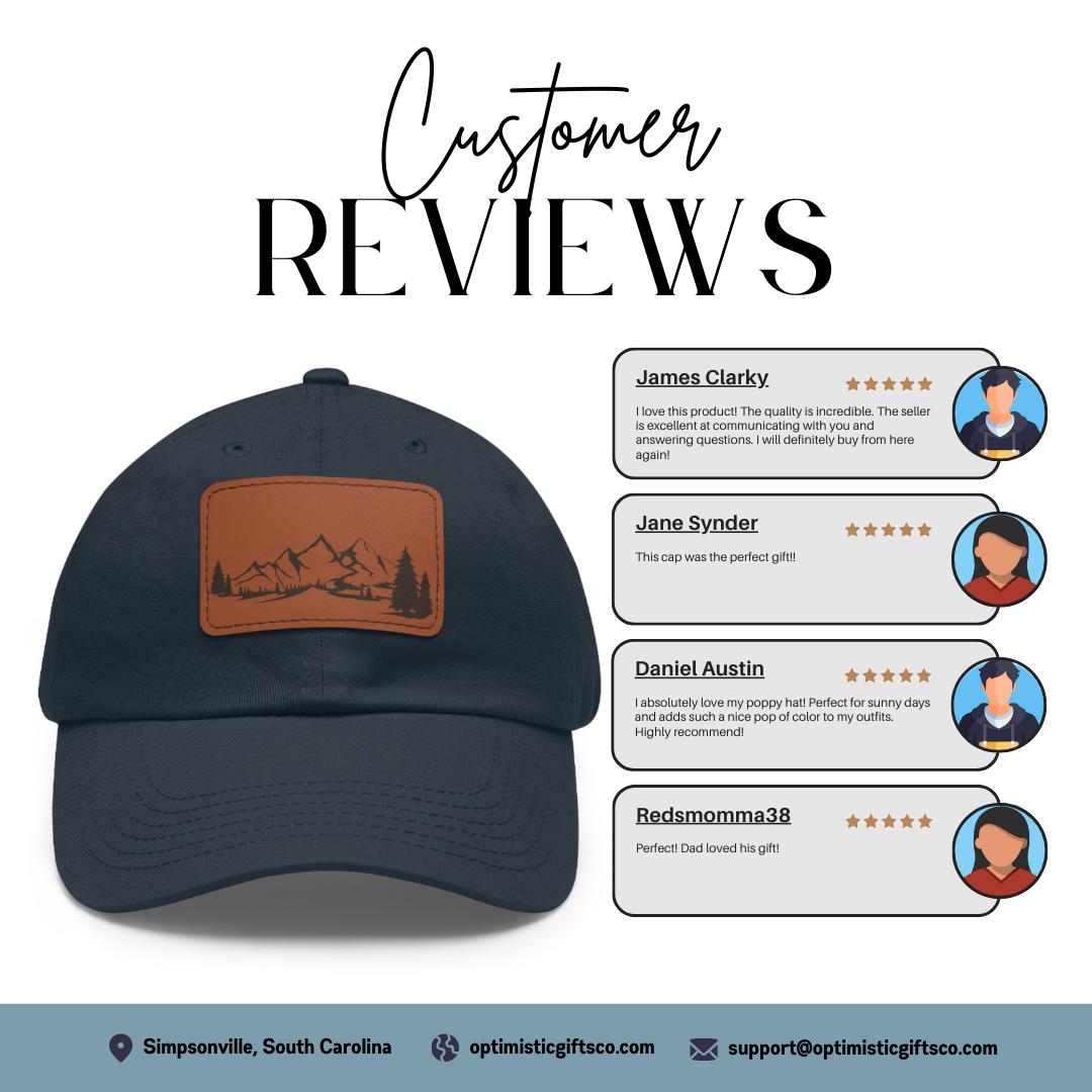 Mountain and Trees Adventure Dad Hat with Leather Patch (Rectangle) Hiking Camping Travel Cap Outdoor Lifestyle Hat Unisex Stylish Cap Gift